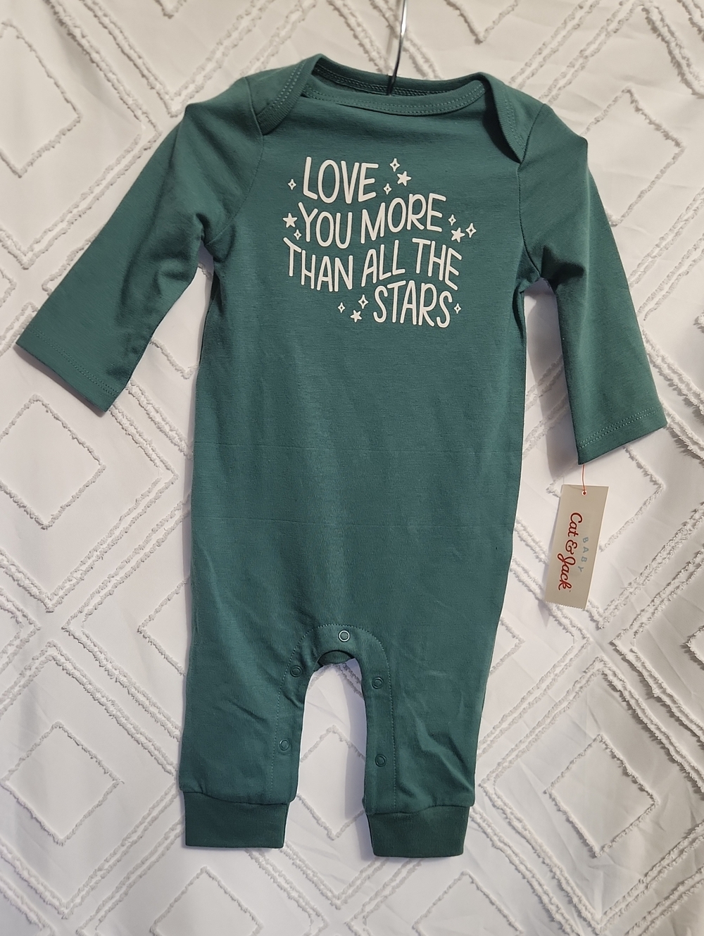 Carter's Teal Green Long-Sleeve Baby One-Piece with White Star Text